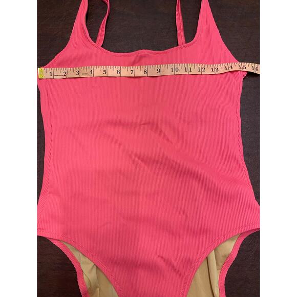 Pink Ribbed High Cut Cheeky One Piece Adjustable Strap Sze Large Baywatch Barbie - Picture 3 of 8